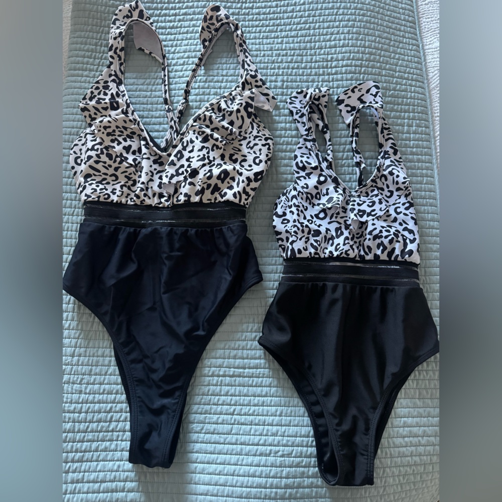 Mommy & Me Leopard One-Piece Swimsuit Set – Women’s Small + Girl’s 8Y